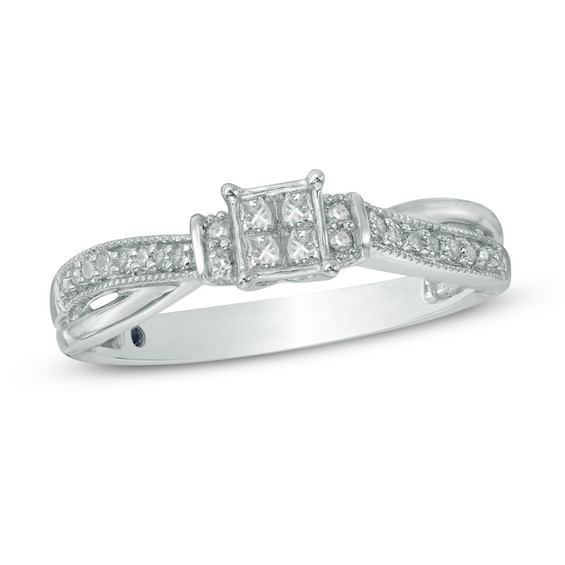 Previously Owned - Cherished Promise Collectionâ¢ 1/5 CT. T.w. Quad Princess-Cut Diamond Ring in 10K White Gold