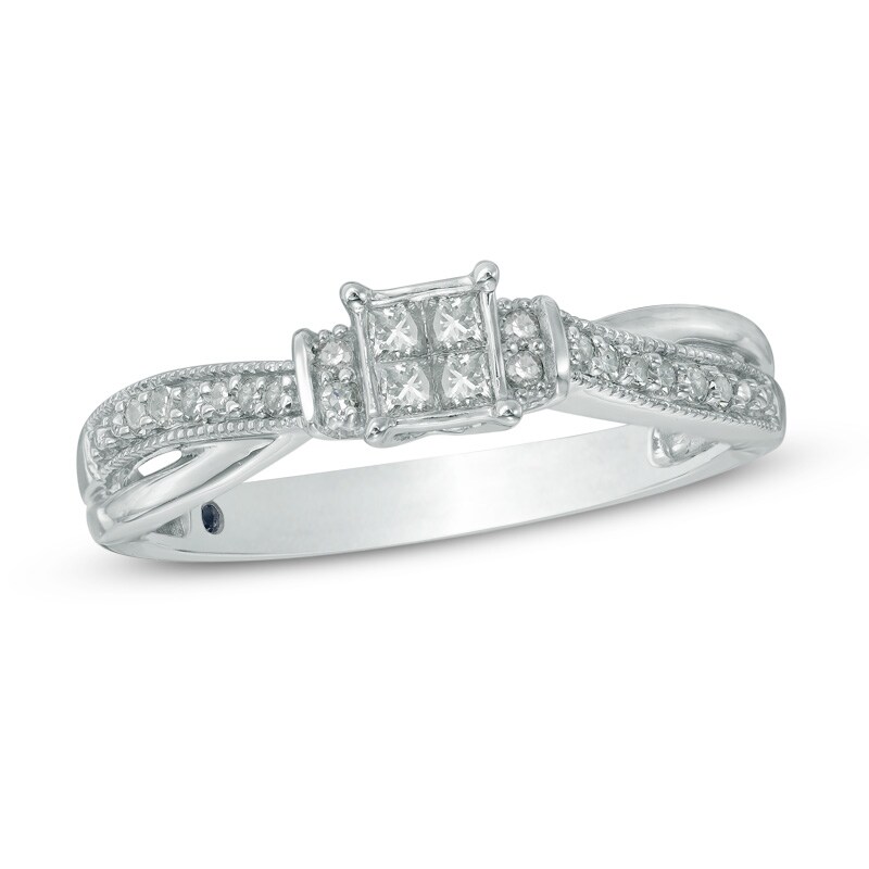 Main Image 1 of Previously Owned - Cherished Promise Collection™ 1/5 CT. T.W. Quad Princess-Cut Diamond Ring in 10K White Gold