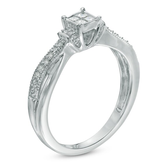 Previously Owned - Cherished Promise Collectionâ¢ 1/5 CT. T.w. Quad Princess-Cut Diamond Ring in 10K White Gold