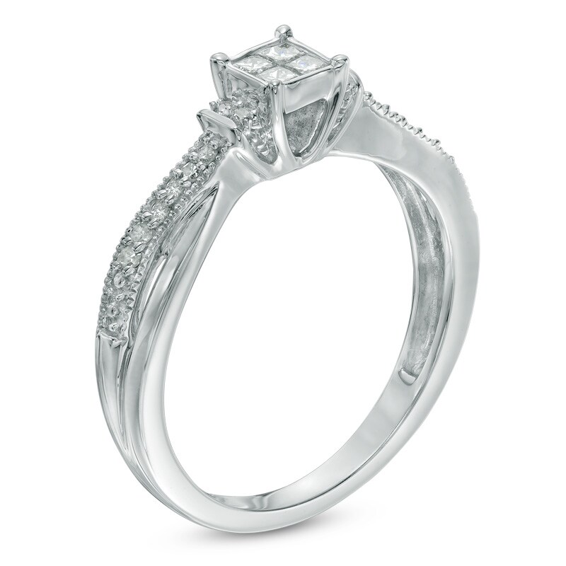 Main Image 2 of Previously Owned - Cherished Promise Collection™ 1/5 CT. T.W. Quad Princess-Cut Diamond Ring in 10K White Gold