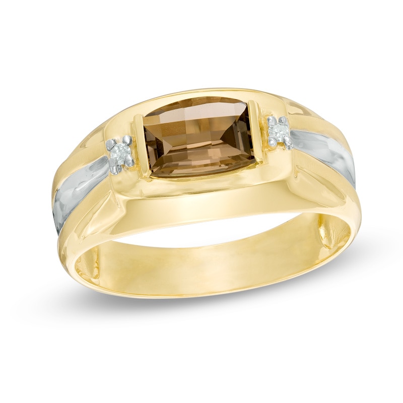 Main Image 1 of Previously Owned - Barrel-Cut Smoky Quartz and Diamond Accent Ring in 10K Gold