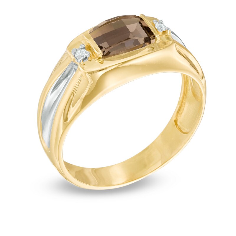 Main Image 2 of Previously Owned - Barrel-Cut Smoky Quartz and Diamond Accent Ring in 10K Gold