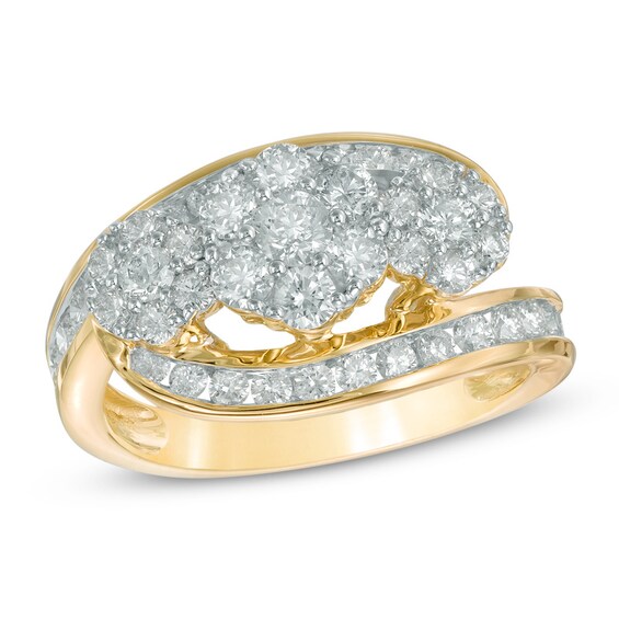 Previously Owned - 1- 1/2 CT. T.w. Diamond Three Stone Cluster Bypass Ring in 14K Gold