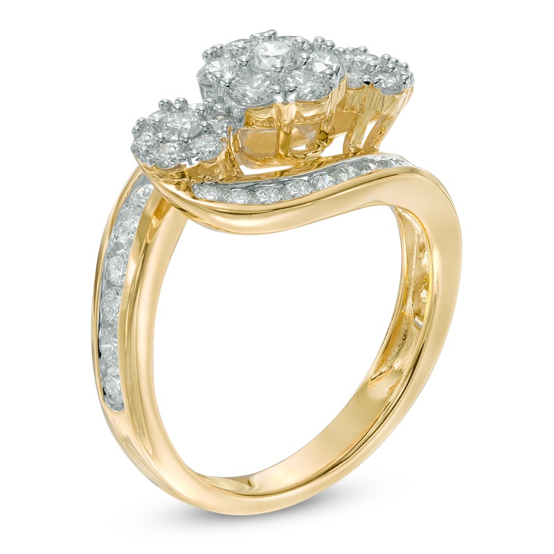 Main Image 2 of Previously Owned - 1- 1/2 CT. T.W. Diamond Three Stone Cluster Bypass Ring in 14K Gold