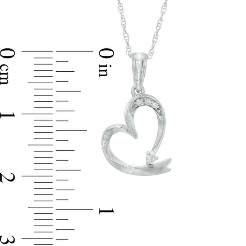 Main Image 2 of Previously Owned - Diamond Accent Tilted Ribbon Heart Pendant in 10K White Gold