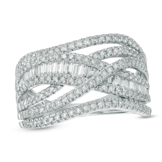 Previously Owned - 1 CT. T.w. Diamond Layered Crossover Ring in 10K White Gold