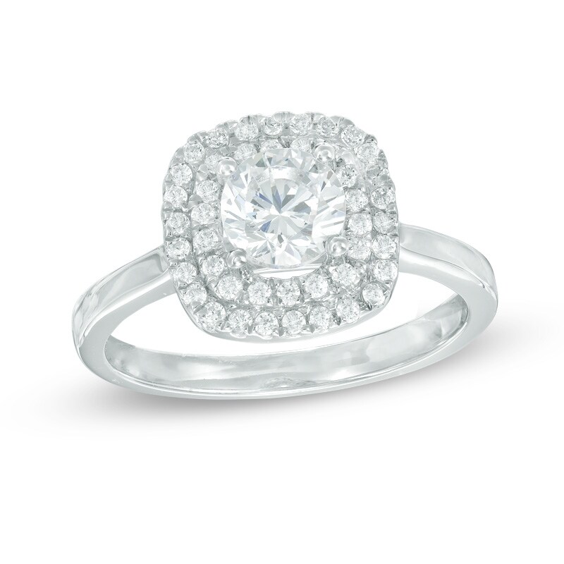 Main Image 1 of Previously Owned - 1 CT. T.W. Diamond Double Square Frame Engagement Ring in 14K White Gold