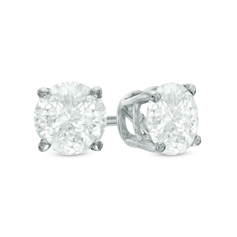 Main Image 1 of Previously Owned - 1 CT. T.W. Diamond Solitaire Stud Earrings in 14K White Gold