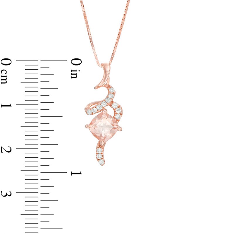 Main Image 2 of Previously Owned - 6.0mm Cushion-Cut Morganite and 1/10 CT. T.W. Diamond Ribbon Pendant in 10K Rose Gold