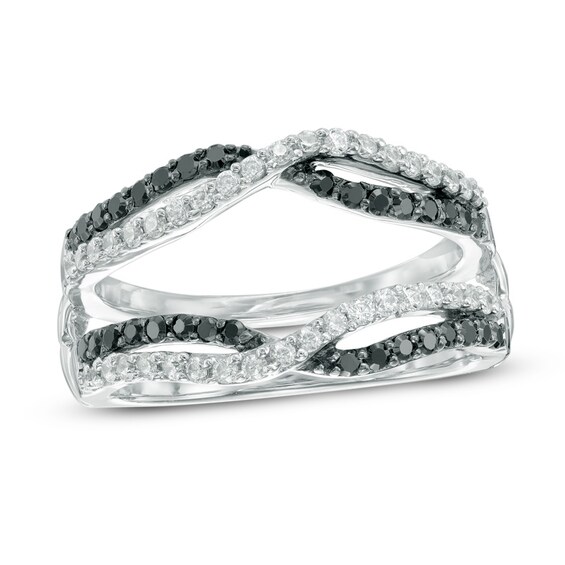 Previously Owned - 1/2 CT. T.w. Enhanced Black and White Diamond Crossover Solitaire Enhancer in 10K White Gold