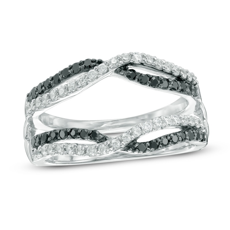 Main Image 1 of Previously Owned - 1/2 CT. T.W. Enhanced Black and White Diamond Crossover Solitaire Enhancer in 10K White Gold