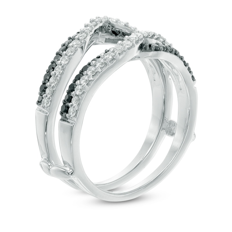 Main Image 2 of Previously Owned - 1/2 CT. T.W. Enhanced Black and White Diamond Crossover Solitaire Enhancer in 10K White Gold