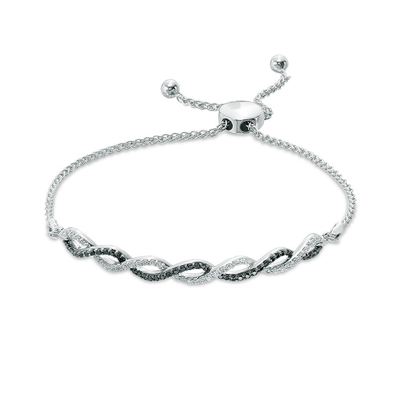 Main Image 1 of Previously Owned - 1/2 CT. T.W. Diamond Braided Bolo Bracelet in 10K White Gold - 8.75"