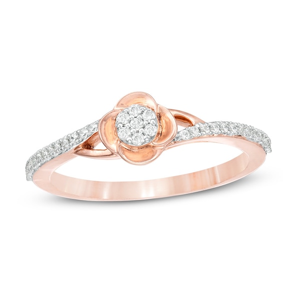 Previously Owned - 1/8 CT. T.w. Composite Diamond Poppy Flower Ring in 10K Rose Gold
