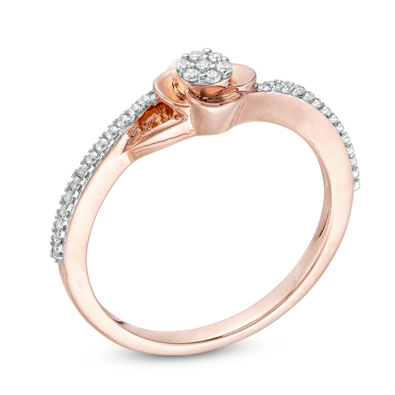 Main Image 2 of Previously Owned - 1/8 CT. T.W. Composite Diamond Poppy Flower Ring in 10K Rose Gold