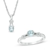 Thumbnail Image 1 of Previously Owned - Oval Aquamarine and Diamond Accent Collar Pendant and Ring Set in Sterling Silver