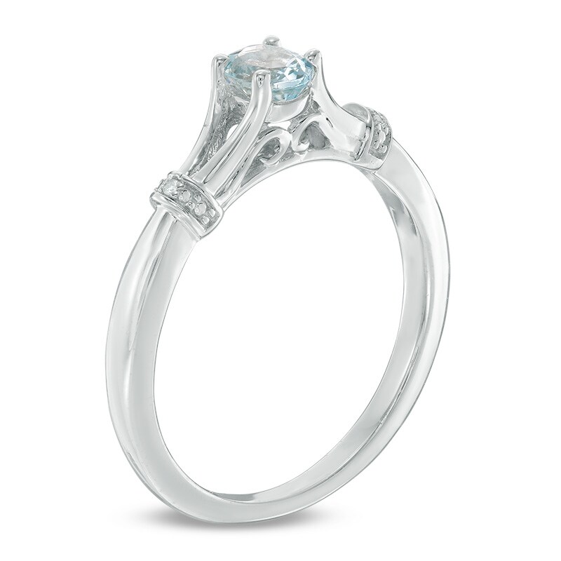 Main Image 2 of Previously Owned - Oval Aquamarine and Diamond Accent Collar Pendant and Ring Set in Sterling Silver