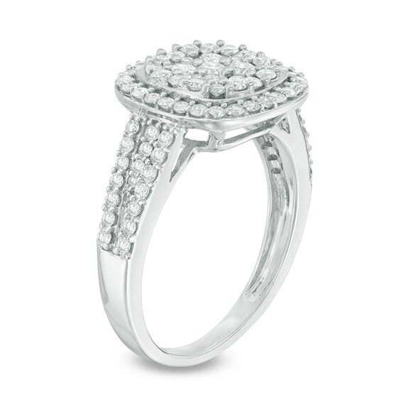 Previously Owned - 1 CT. T.w. Composite Diamond Cushion Frame Engagement Ring in 14K White Gold