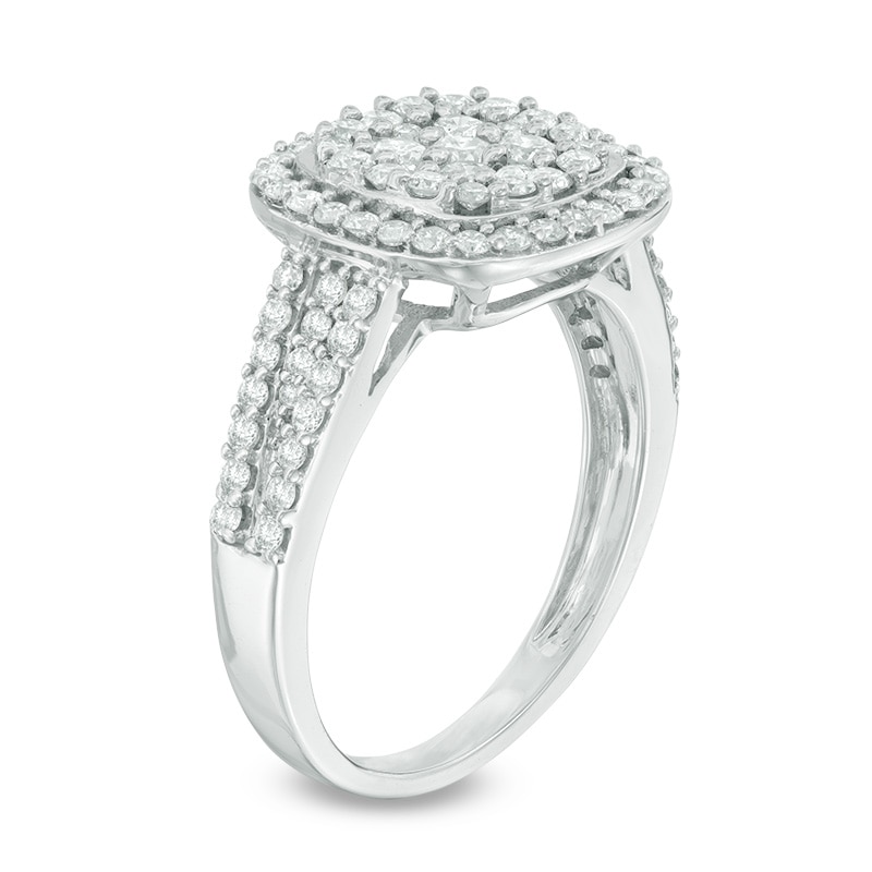 Main Image 1 of Previously Owned - 1 CT. T.W. Composite Diamond Cushion Frame Engagement Ring in 14K White Gold
