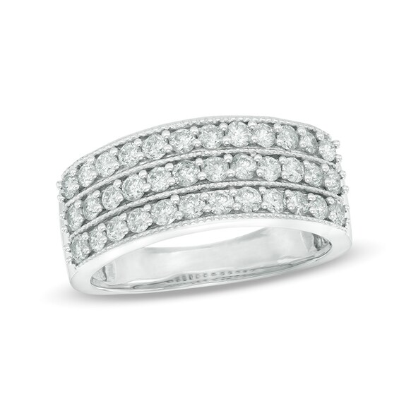 Previously Owned - 1 CT. T.w. Diamond Vintage-Style Three Row Band in 14K White Gold
