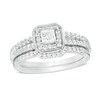 Thumbnail Image 0 of Previously Owned - 1/2 CT. T.W. Princess-Cut Diamond Cushion Frame Bridal Set in Sterling Silver