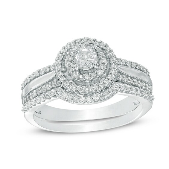 Previously Owned - 1/2 CT. T.w. Diamond Double Frame Bridal Set in 10K White Gold