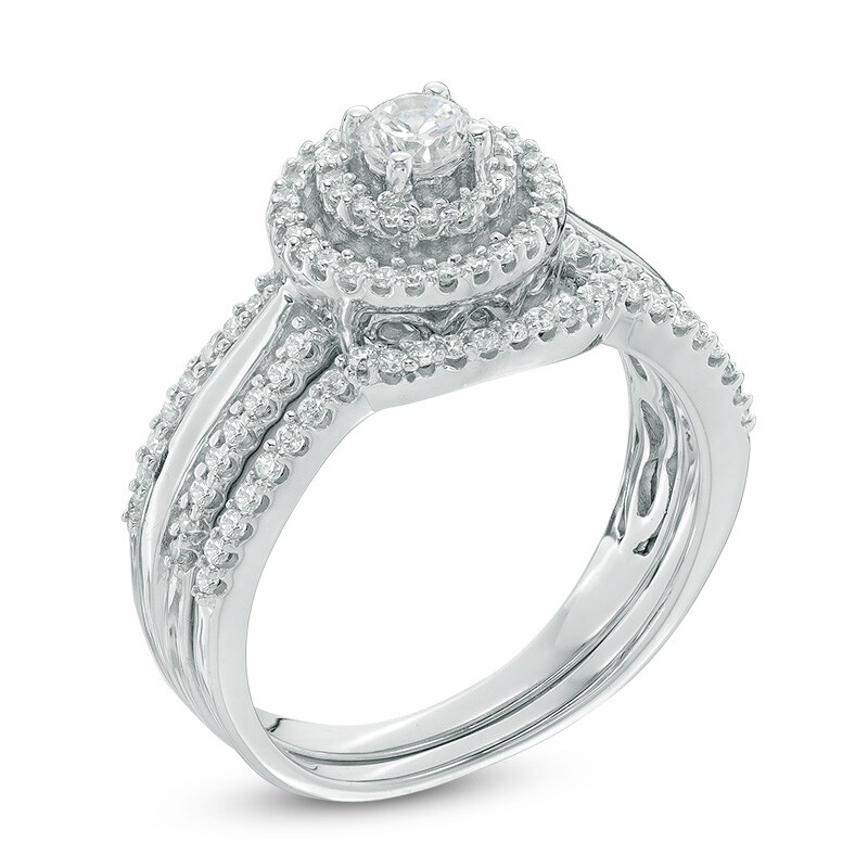 Main Image 2 of Previously Owned - 1/2 CT. T.W. Diamond Double Frame Bridal Set in 10K White Gold
