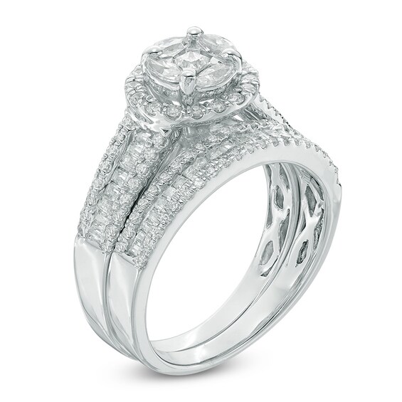 Previously Owned - 1-1/6 CT. T.w. Multi-Diamond Frame Bridal Set in 10K White Gold