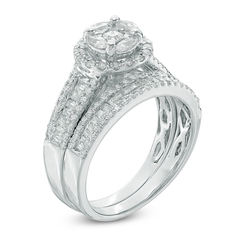 Main Image 2 of Previously Owned - 1-1/6 CT. T.W. Multi-Diamond Frame Bridal Set in 10K White Gold