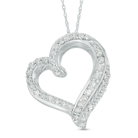 Previously Owned - 1 CT. T.w. Diamond Double Edge Heart Pendant in 10K White Gold