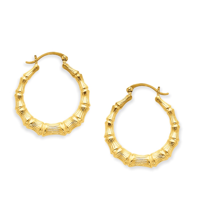 Main Image 1 of Previously Owned - 20.0mm Bamboo Hoop Earrings in 14K Gold