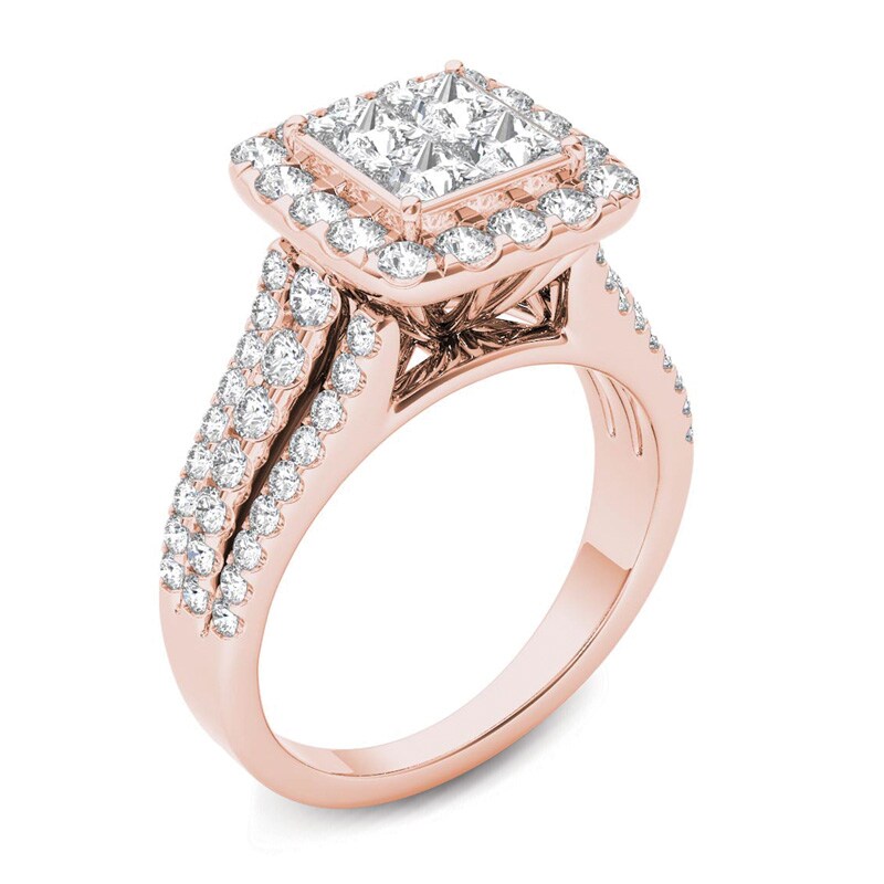 Main Image 2 of Previously Owned - 2 CT. T.W. Quad Princess-Cut Diamond Frame Engagement Ring in 14K Rose Gold