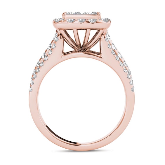 Previously Owned - 2 CT. T.w. Quad Princess-Cut Diamond Frame Engagement Ring in 14K Rose Gold