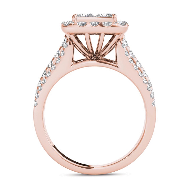 Main Image 3 of Previously Owned - 2 CT. T.W. Quad Princess-Cut Diamond Frame Engagement Ring in 14K Rose Gold