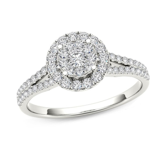 Previously Owned - 1/2 CT. T.w. Composite Diamond Frame Engagement Ring in 14K White Gold