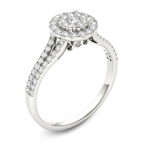 Previously Owned - 1/2 CT. T.w. Composite Diamond Frame Engagement Ring in 14K White Gold