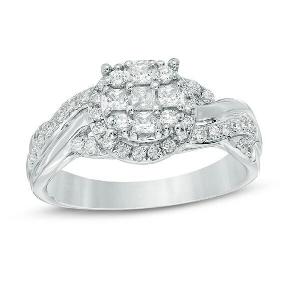 Previously Owned - 3/4 CT. T.w. Princess-Cut Composite Diamond Frame Ring in 10K White Gold