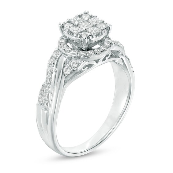 Previously Owned - 3/4 CT. T.w. Princess-Cut Composite Diamond Frame Ring in 10K White Gold