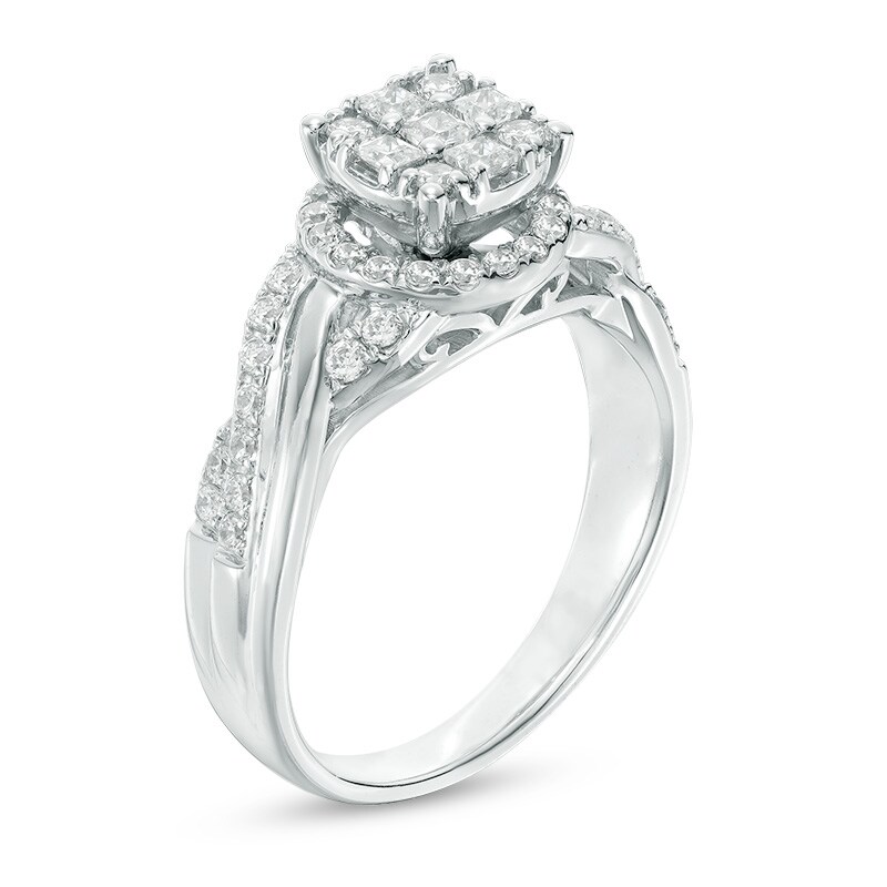 Main Image 2 of Previously Owned - 3/4 CT. T.W. Princess-Cut Composite Diamond Frame Ring in 10K White Gold