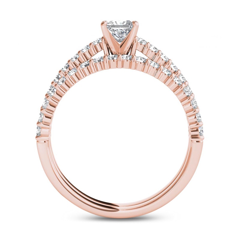 Main Image 3 of Previously Owned - 1 CT. T.W. Princess-Cut Diamond Bridal Set in 14K Rose Gold
