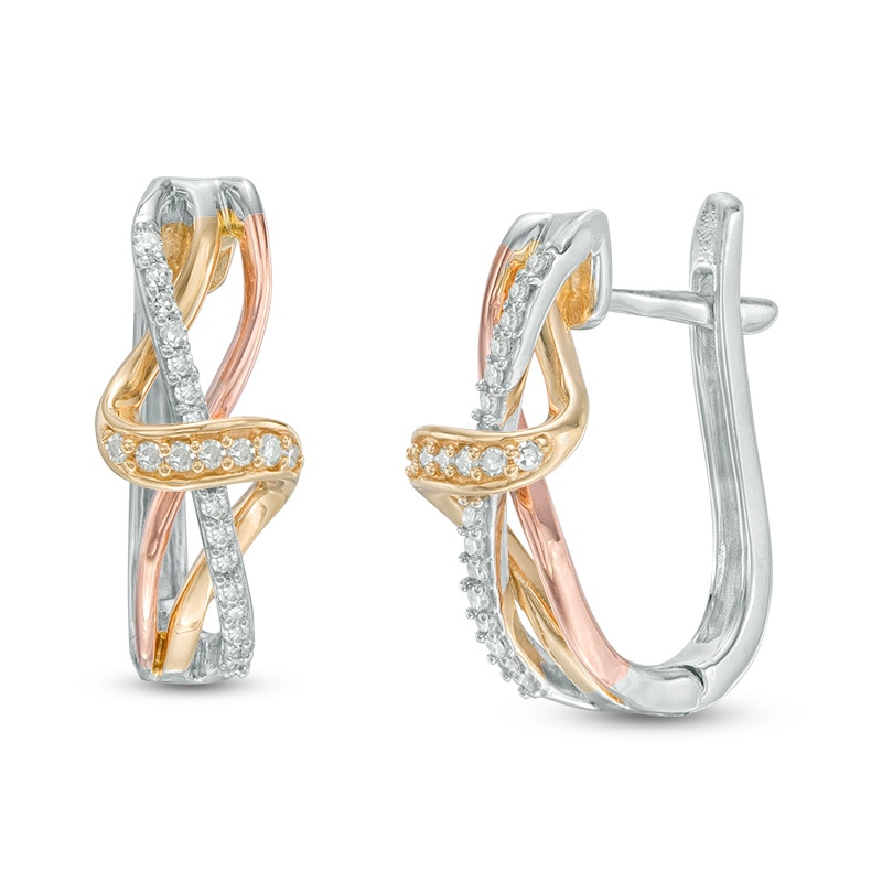 Main Image 1 of Previously Owned - 1/5 CT. T.W. Diamond Twist Hoop Earrings in 10K Tri-Tone Gold