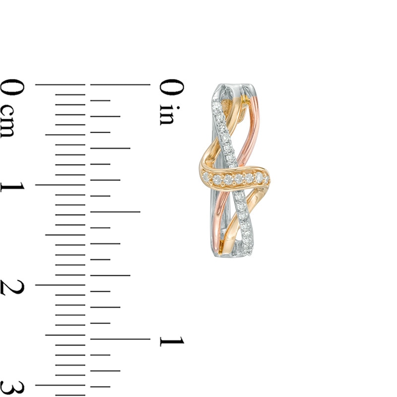 Main Image 2 of Previously Owned - 1/5 CT. T.W. Diamond Twist Hoop Earrings in 10K Tri-Tone Gold