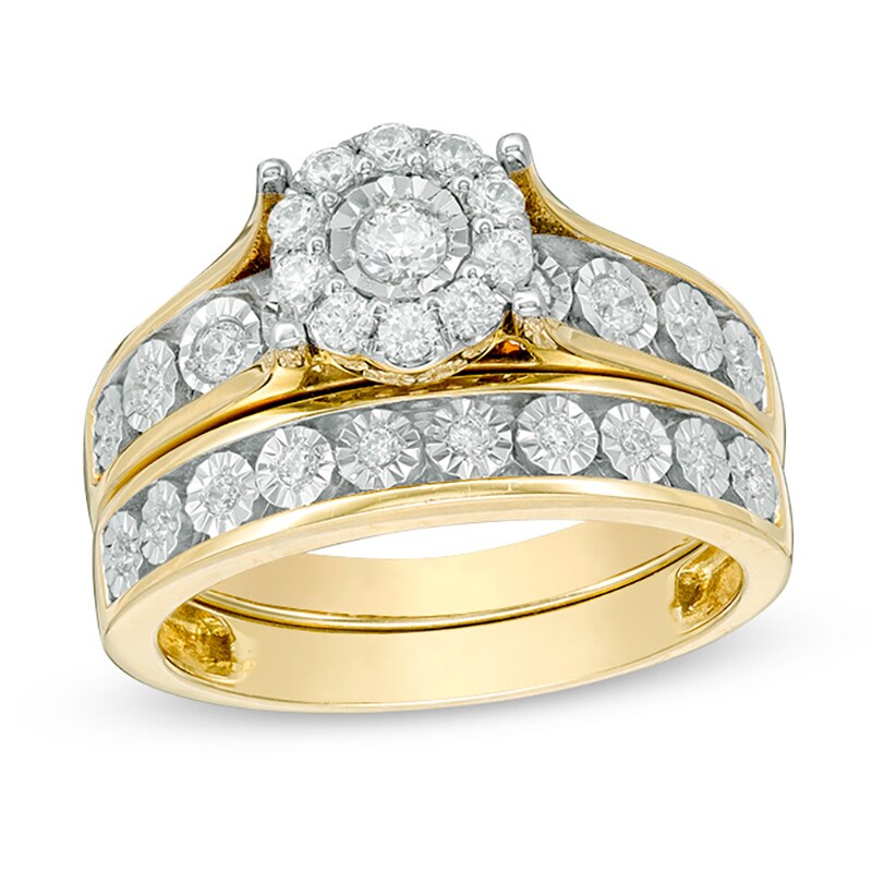 Main Image 1 of Previously Owned - 1/2 CT. T.W. Diamond Frame Bridal Set in 10K Gold