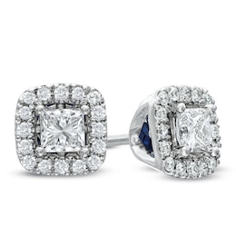 Previously Owned - Vera Wang Love Collection 1/2 CT. T.W. Princess-Cut Diamond Frame Stud Earrings in 14K White Gold