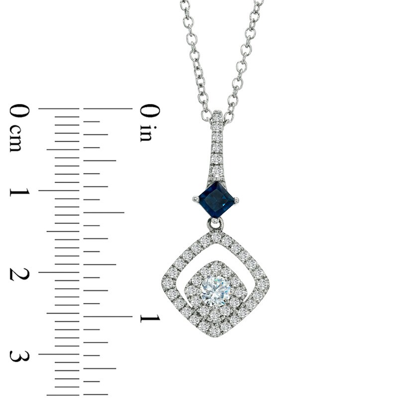 Main Image 2 of Previously Owned - Vera Wang Love Collection 1/2 CT. T.W. Diamond and Blue Sapphire Drop Pendant in 14K White Gold