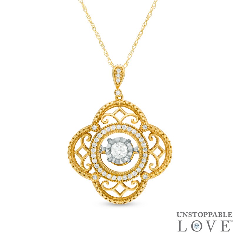 Main Image 1 of Previously Owned - 1/4 CT. T.W. Diamond Frame Vintage-Style Clover Pendant in 10K Gold