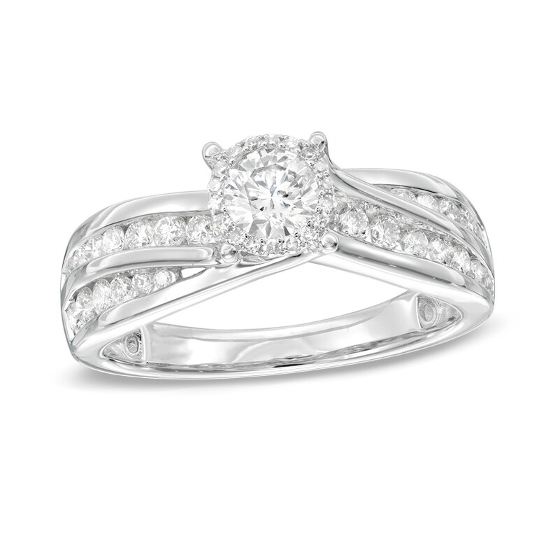 Main Image 1 of Previously Owned - 1 CT. T.W. Diamond Frame Engagement Ring in 14K White Gold