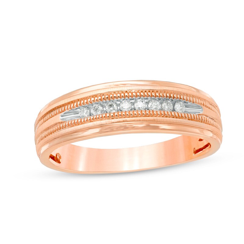 Main Image 1 of Previously Owned - 1/10 CT. T.W. Diamond Milgrain Wedding Band in 10K Rose Gold