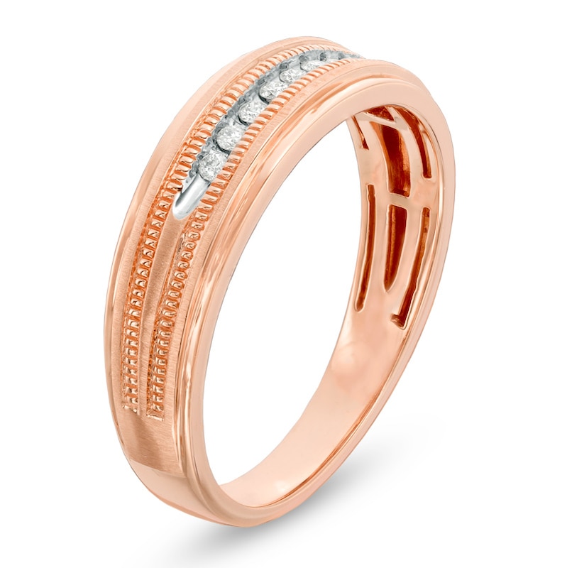 Main Image 2 of Previously Owned - 1/10 CT. T.W. Diamond Milgrain Wedding Band in 10K Rose Gold