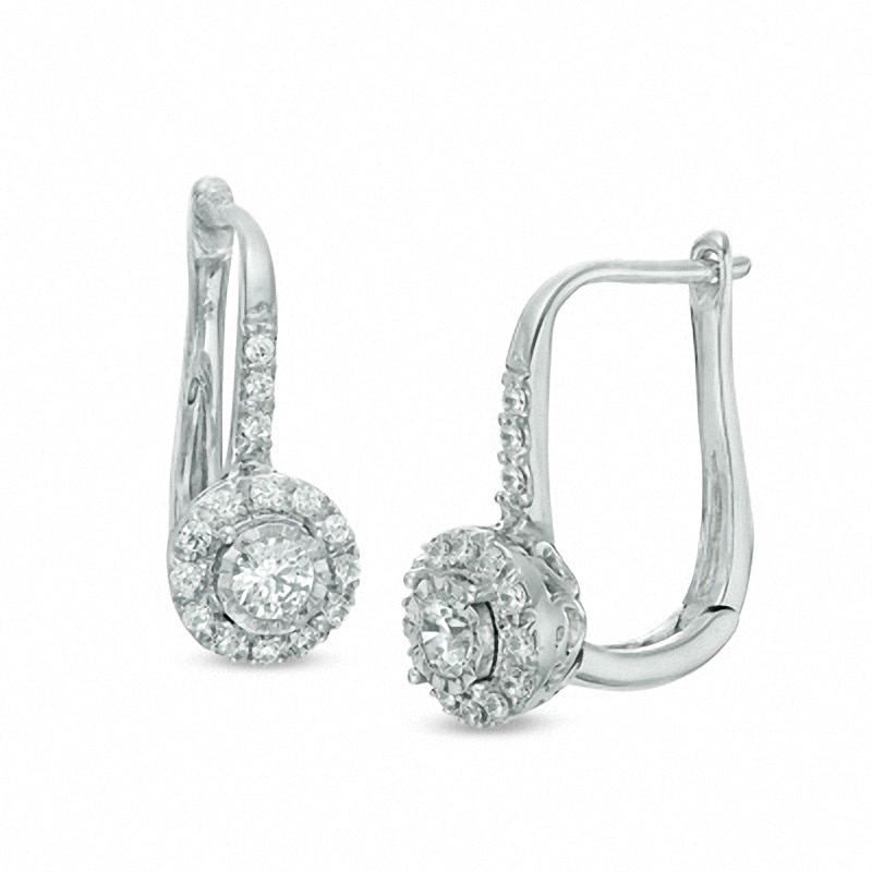 Main Image 1 of Previously Owned - 1/4 CT. T.W. Diamond Frame Drop Earrings in 10K White Gold